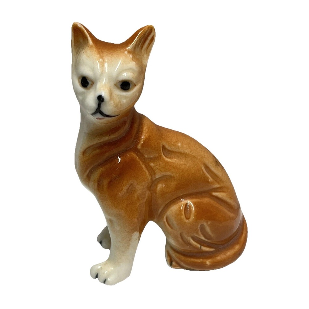 Vintage Orange Tabby Cat Figurine Porcelain Ceramic Feline Kitty Cat 3.5"